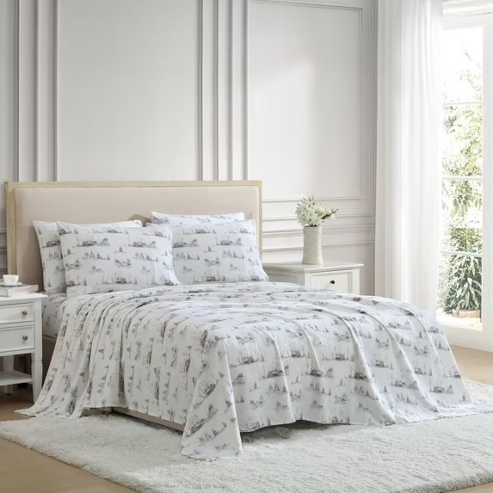 Lenox 6-Piece Soft & Warm 100% Cotton Flannel Sheet Set Queen Cottage Neutral